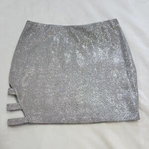 Express Shimmering Silver Pencil Skirt